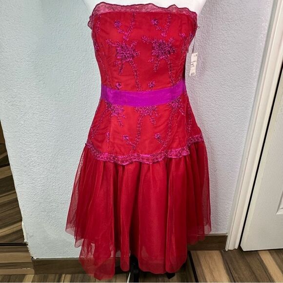 NWT!Pearl of Marchesa Red/Purple Beaded Embroidered Tulle Prom Party Dress Sz 4 - Picture 2 of 15